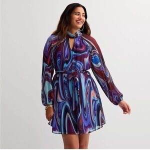 NWT Women's INTEMPO Long Sleeve Tiered Dress Size XLarge Color Swirl